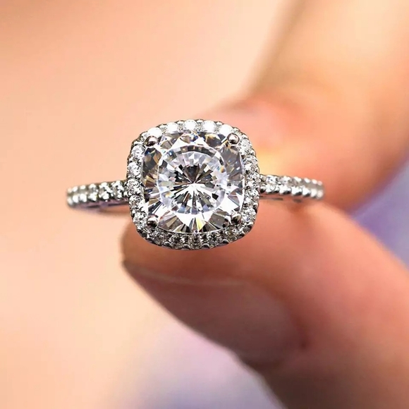 NEW Silver Diamond Halo Engagement Ring - Picture 2 of 3